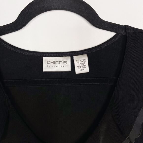 Chicos Size 0 Small Black Travelers VNeck Wrap Knit Shell Top Ruffle Trim Tank - Picture 6 of 8